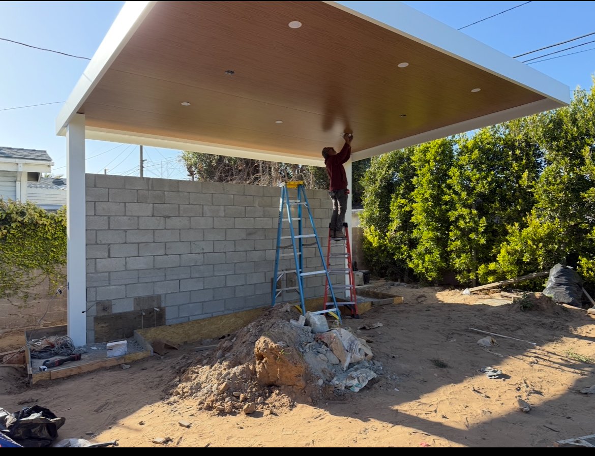 4K cantilever aluminum patio cover — white aluminum frame