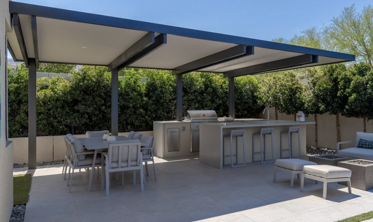 4K cantilever aluminum patio cover — attached to the home